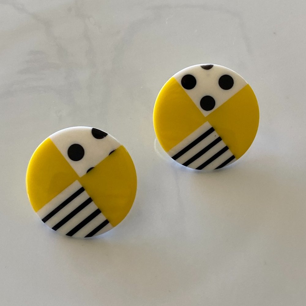 Retro 80s Black and Yellow Earrings